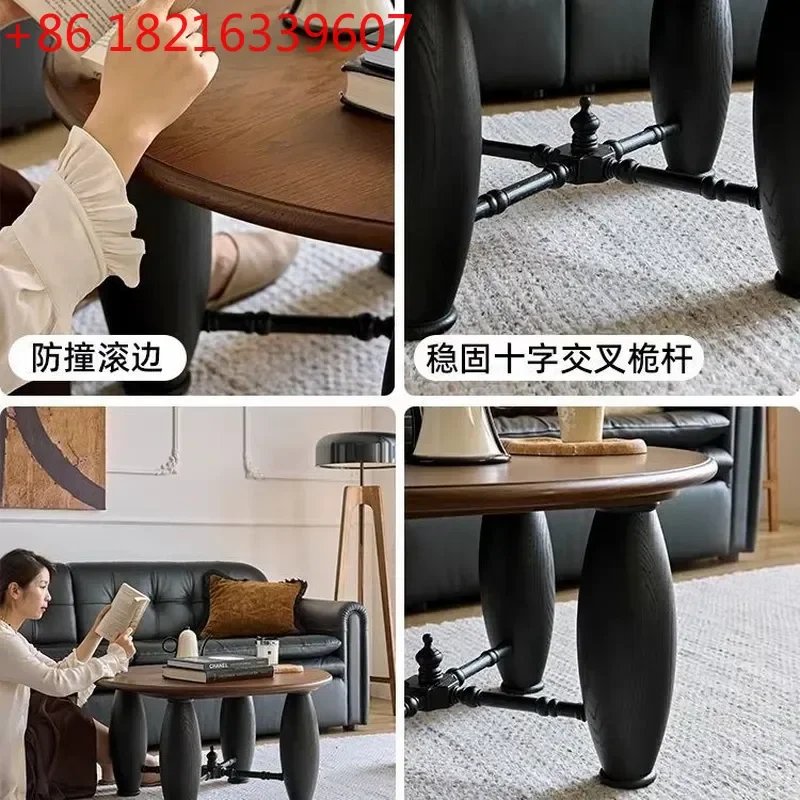 YAO Retro Solid Wood Coffee Table Round Tea Table for Living Room Small Apartment Home Furniture 2025 New Medieval Style