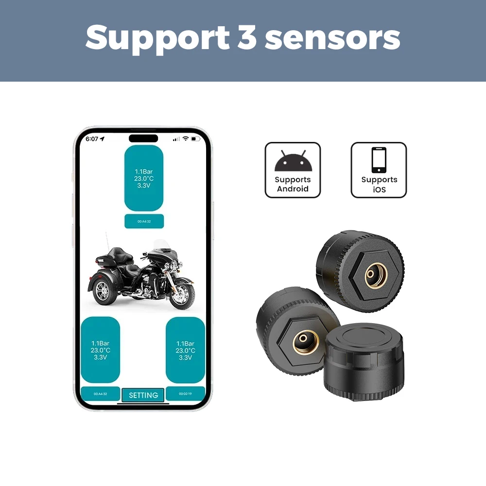 Für Apple iOS Android System Handy-App-Anzeige Auto TPMS BT 5.4 Reifendrucksensor Überwachung Motorrad Dreirad LKW
