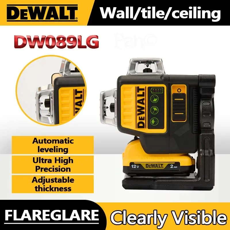 Dewalt DW089LG 3 Zijden * 360 Graden Verticale Lijnen Laser Niveau Meter Outdoor 12V Lithiumbatterij Horizontale Groen Licht niveau