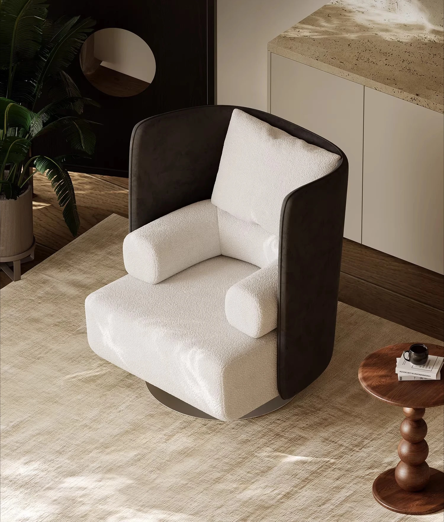 

Italian minimalist hug chair lamb wool fabric single sofa chair living room simple wind leisure chair designer new