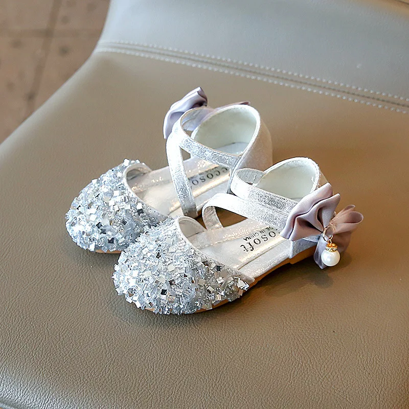 1-12 Toddler Sandals Summer 2022 Kid Shoe Baby Princess Leather Shoes Child Sandals Girl Crystal Sequins Party Fashion Bow Shoe