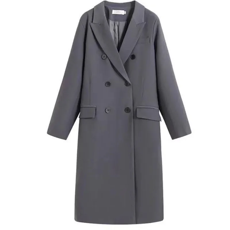 Gola de terno feminino, trench coat de comprimento médio feminino, 2024 outono/inverno nova jaqueta coreana casual, outono outerwear jaqueta longa