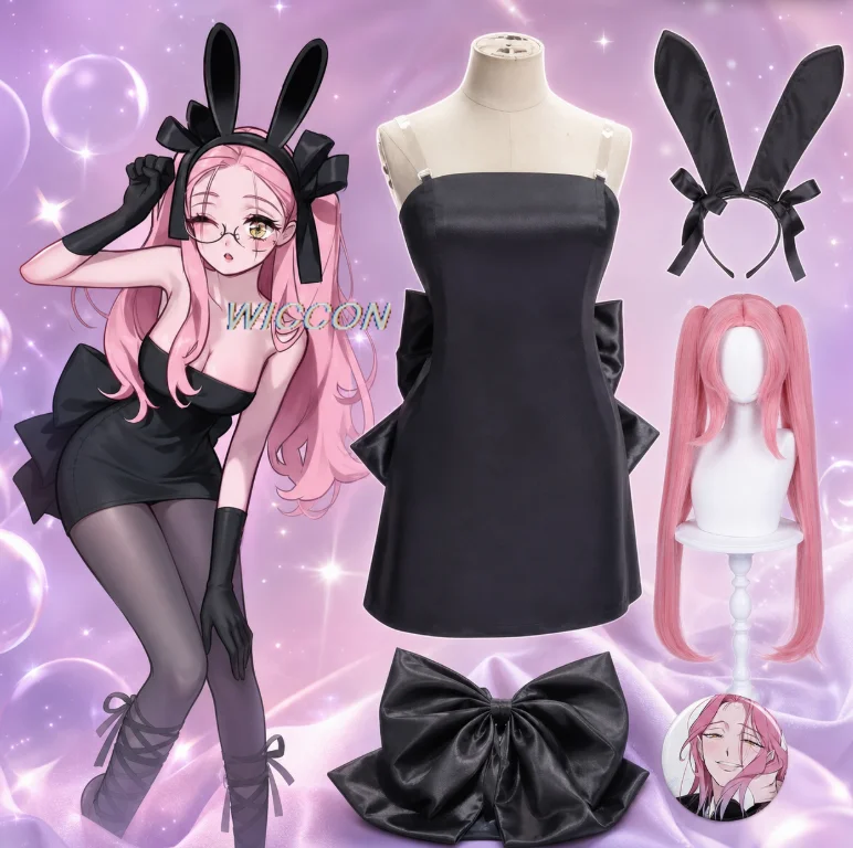 AStage 3Anniversary café Activity Anime Costume Mizi Cosplay Rabbit Bunny Mini Dress Wig Lolita Jumpsuit Halloween