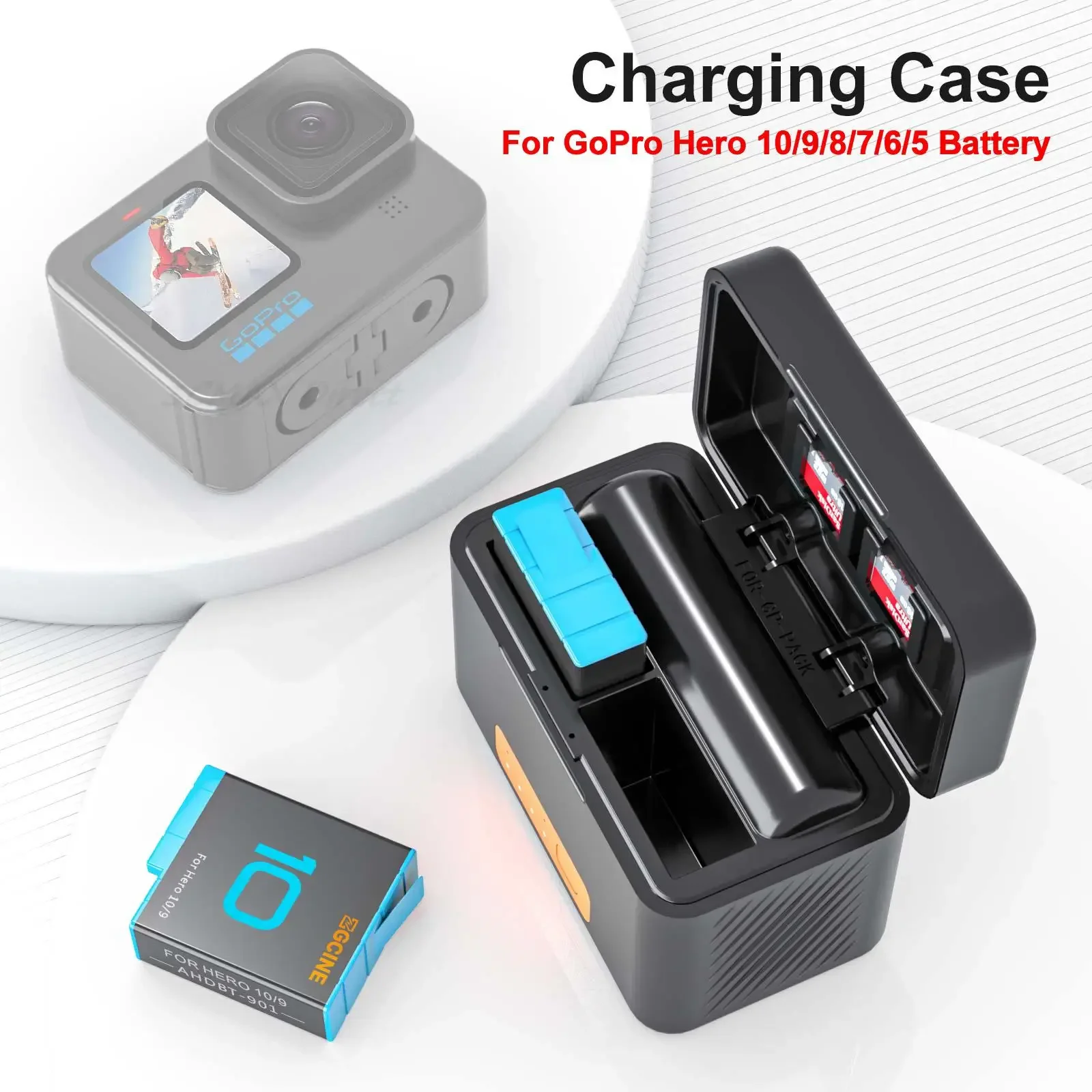 ZGCINE PS-G10 Mini Battery Charging Box Battery Kit For GoPro Hero 11 10 9 8 7 6 5 5200mAh Smart Storage Case Power Bank TF Card