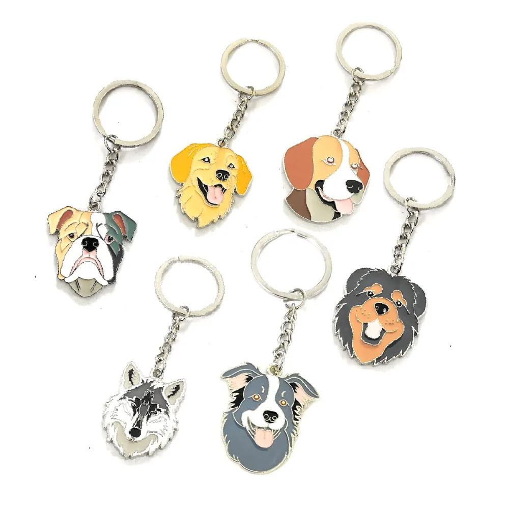 Pet Dog Metal Keychain Labrador Retriever Cute Animal Keyring Hanging Backpack Pendant Decorative Accessories Ornament Gifts