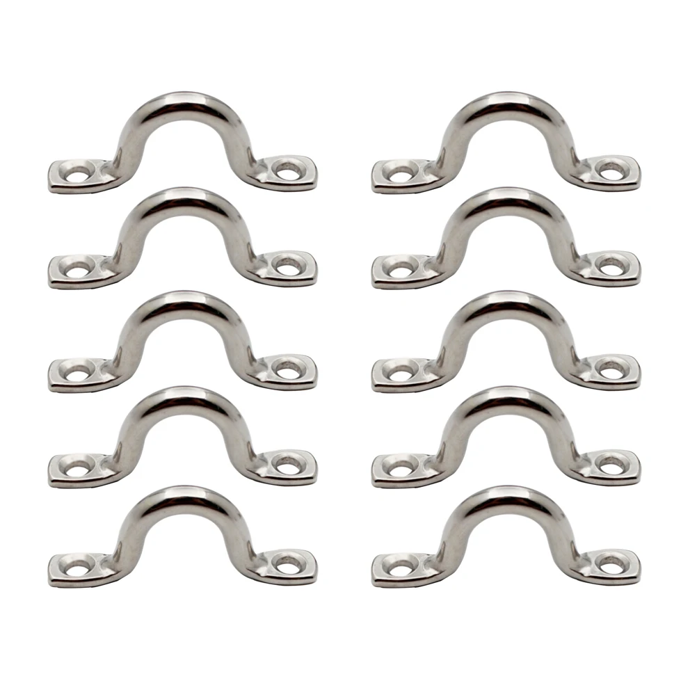 

10pcs Yacht Bow Handle Stainless Steel Durable Kayak Canoe Boat Dinghy Saddle Clip Eye Loop Staple Ring Hook Plate