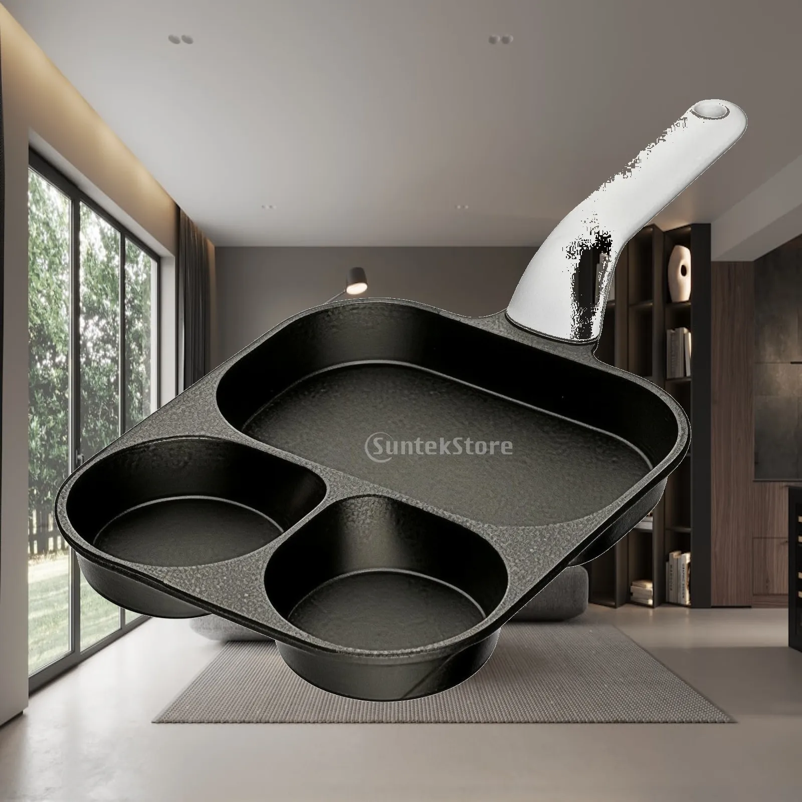Divided Nonstick Frying Pan Titanium Skillet for Eggs Bacon and Steak Multi Compartment Cookware