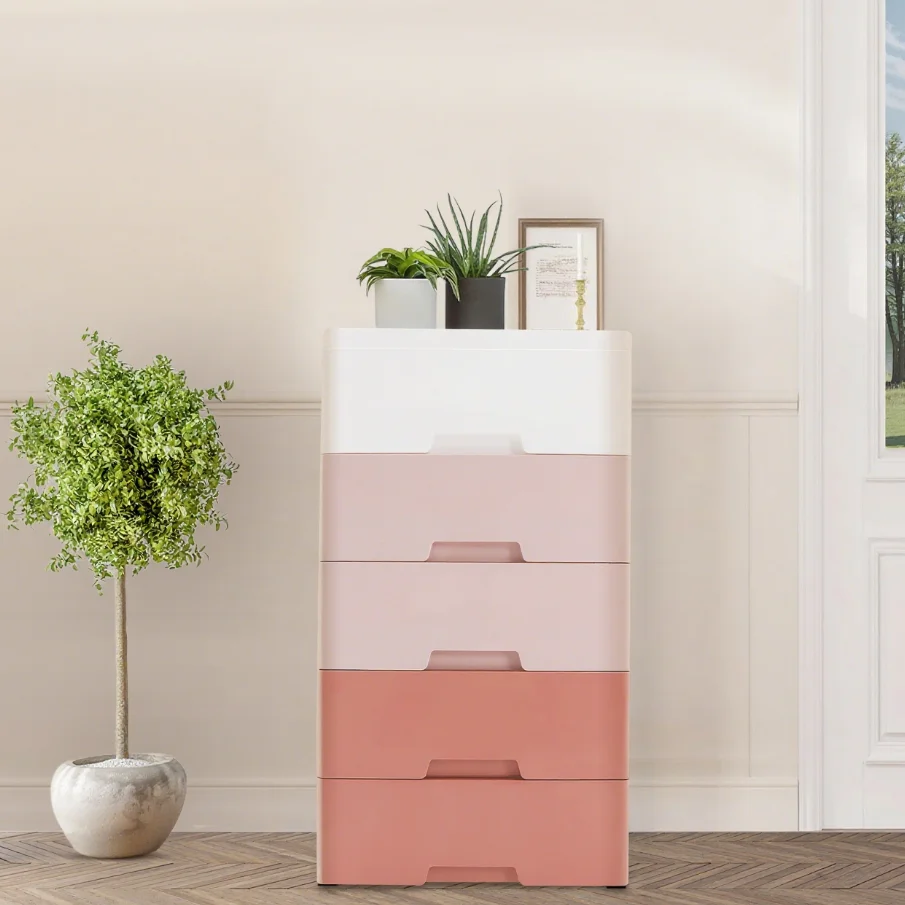 

5 Layer Clothes Cabinet Drawers Storage Bins Boxes Home PP Storage Small Pink Closet Toys Organizer Cupboard Shelf