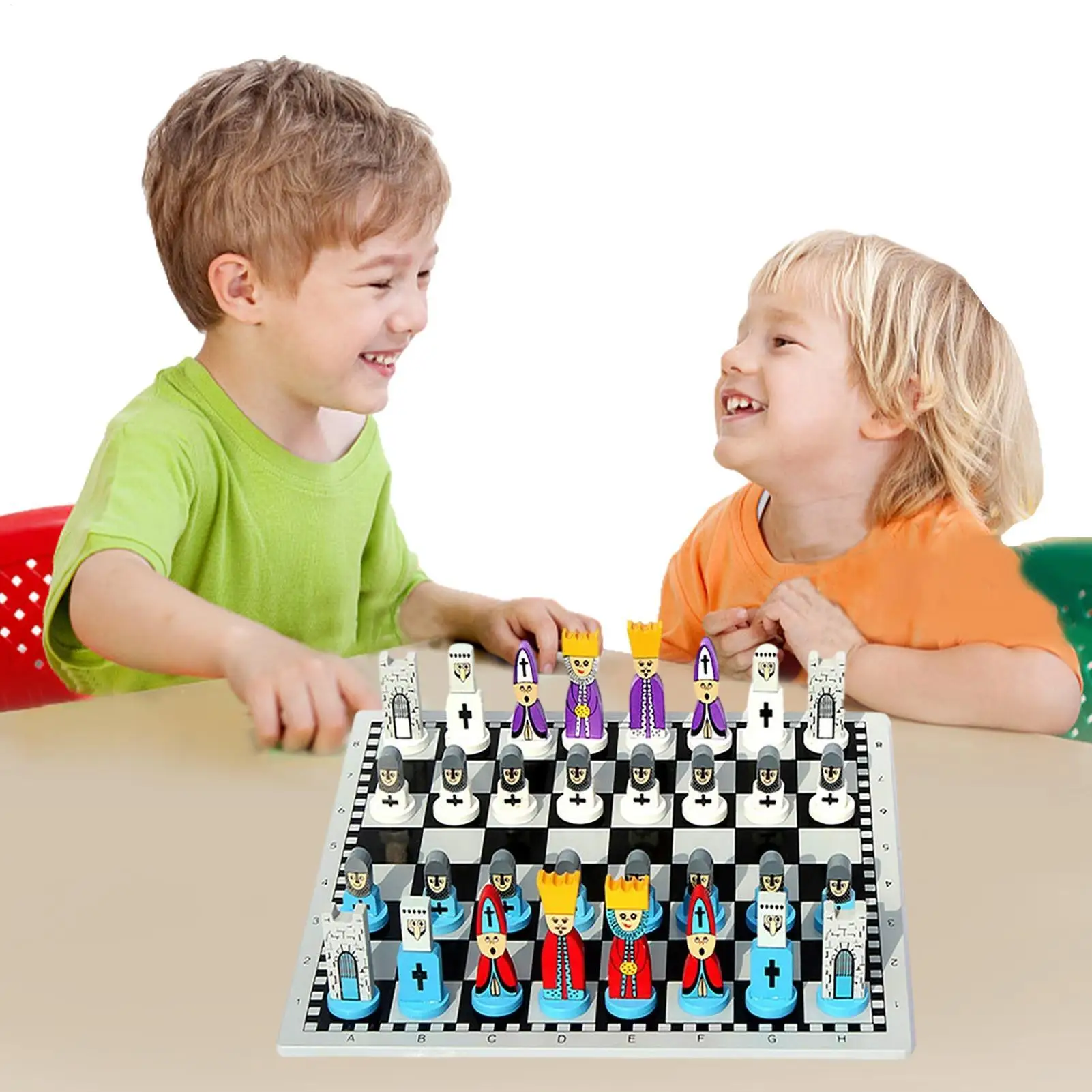 Portable Wooden Chess Set with Cartoon Pieces, Travel Friendly Board Game Fun Educational Toy for Family Trips & Home Play