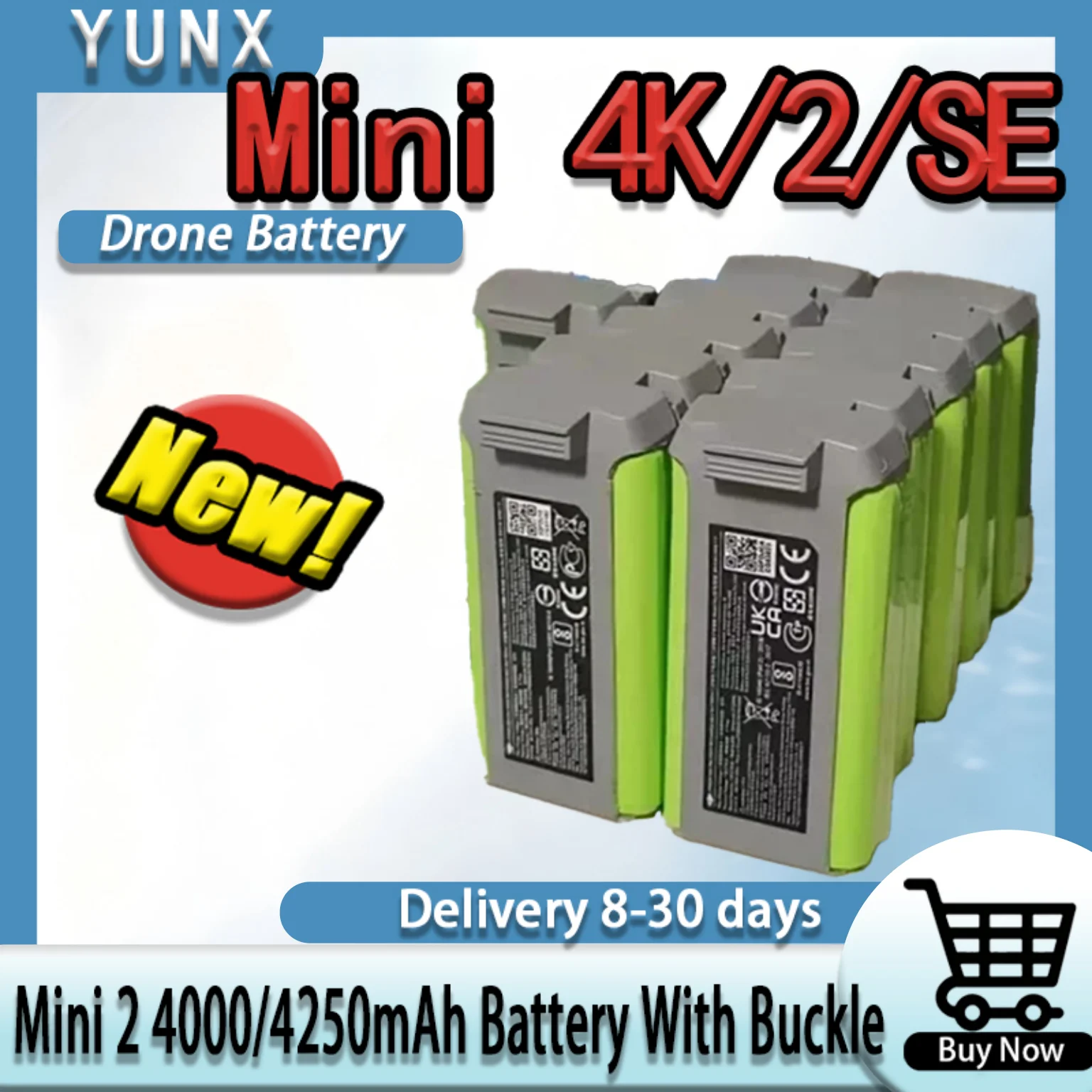 

Аккумулятор 4000 мАч или 4250 мАч для DJI Mini 2, Mini SE, Mini 4K с застежкой для предотвращения отсоединения.
