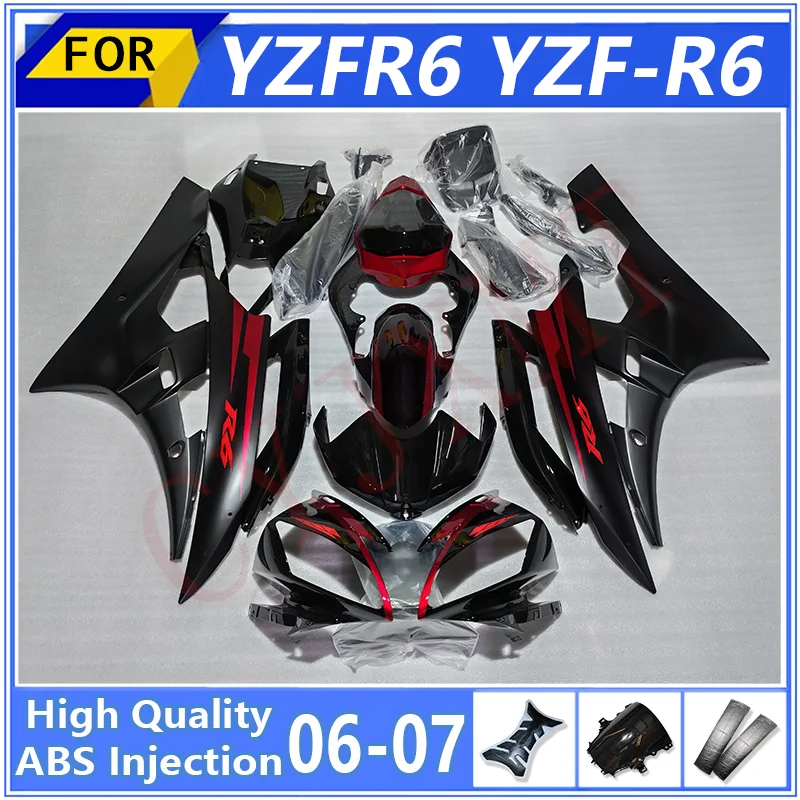 ABS Injection Motorcycle Fairings For Yamaha YZFR6 2006 2007 Plastic Fairing Kit YZF R6 06 07 Glossy Red Black Bodyframe Housing