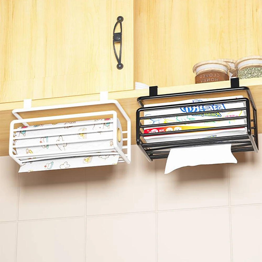 Tissue Box Under Cabinet Paper Towel Holder Multi-functional Iron Strong Load-bearing Paper Towel Rack Desk Kitchen Accessories