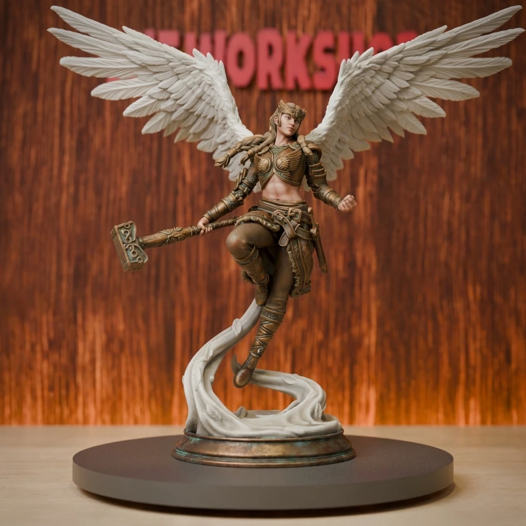 Valkyrie Warriors with Hammer Miniatures | 28mm-75mm | Resin 3D Printed DND Pathfinder Mini | Unpainted Grey