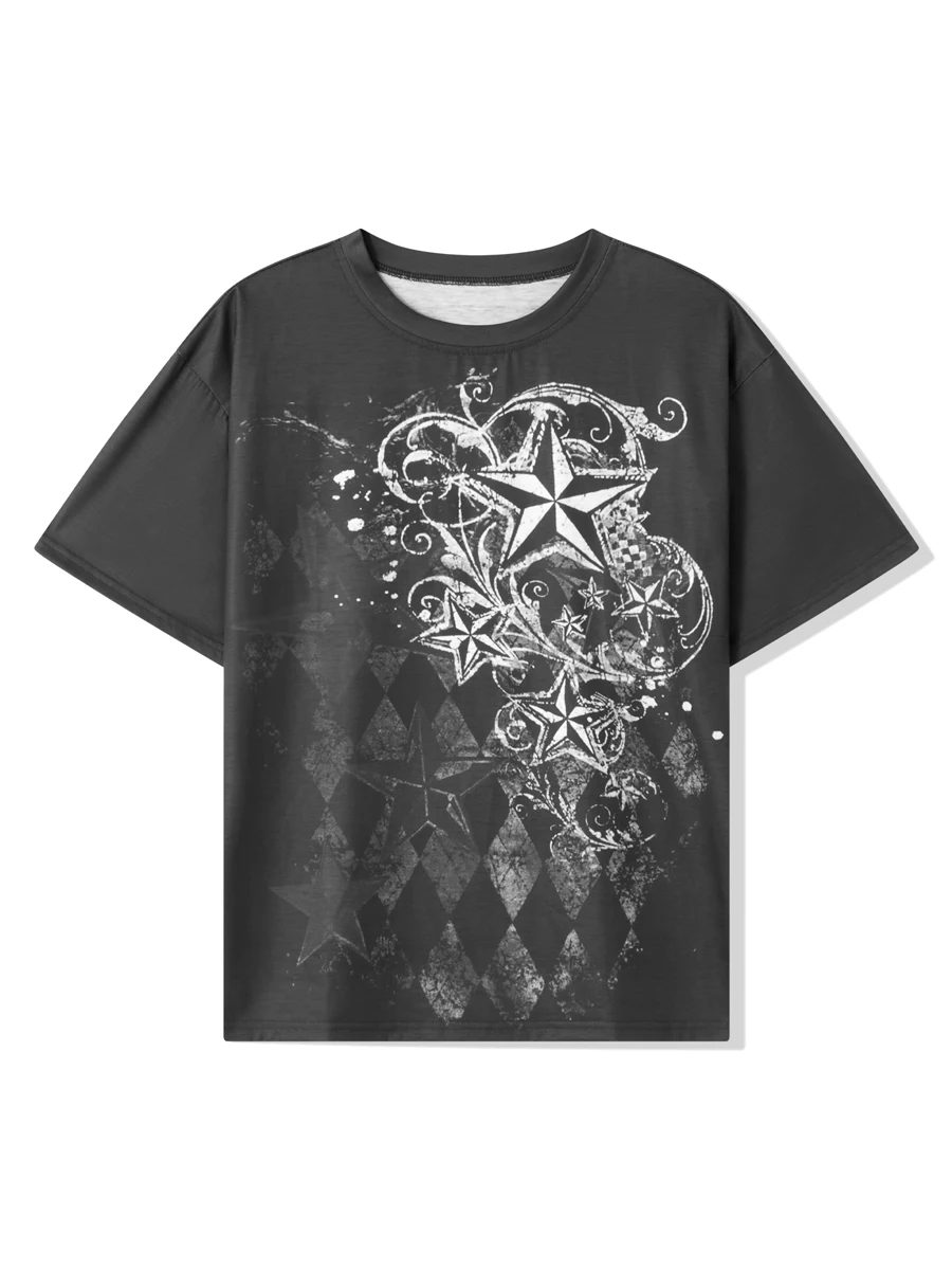 Y 2K Ster Print Korte Mouw T-Shirt Voor Mannen En Vrouwen Grunge Kleding Oversized Zomer Relaxed Hiphop Tops Streetwear