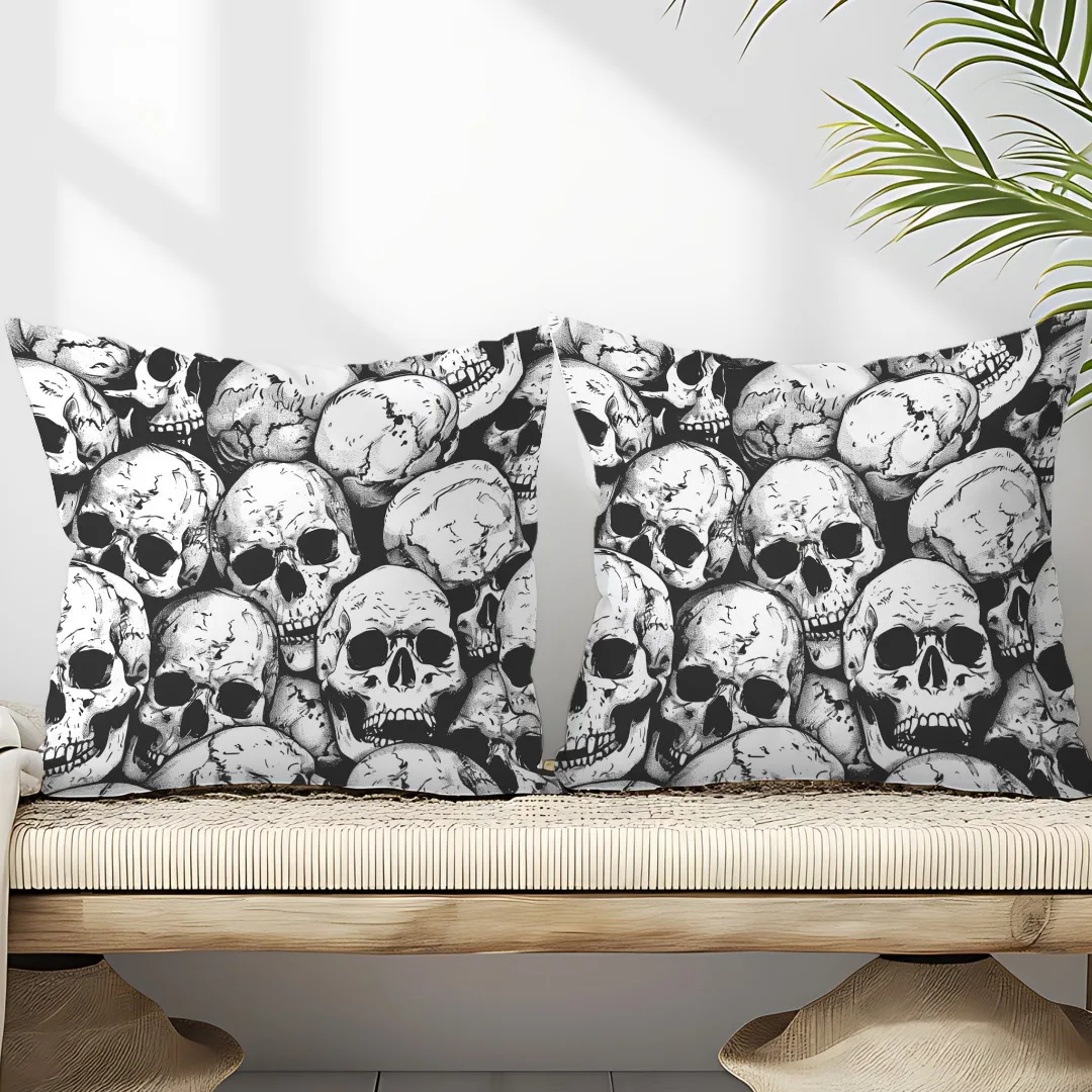 2Pcs Halloween Linen Cushion Cover Horro Theme Pillowcase Horror Skulls Pillow Cover Halloween Party Decoration 2025