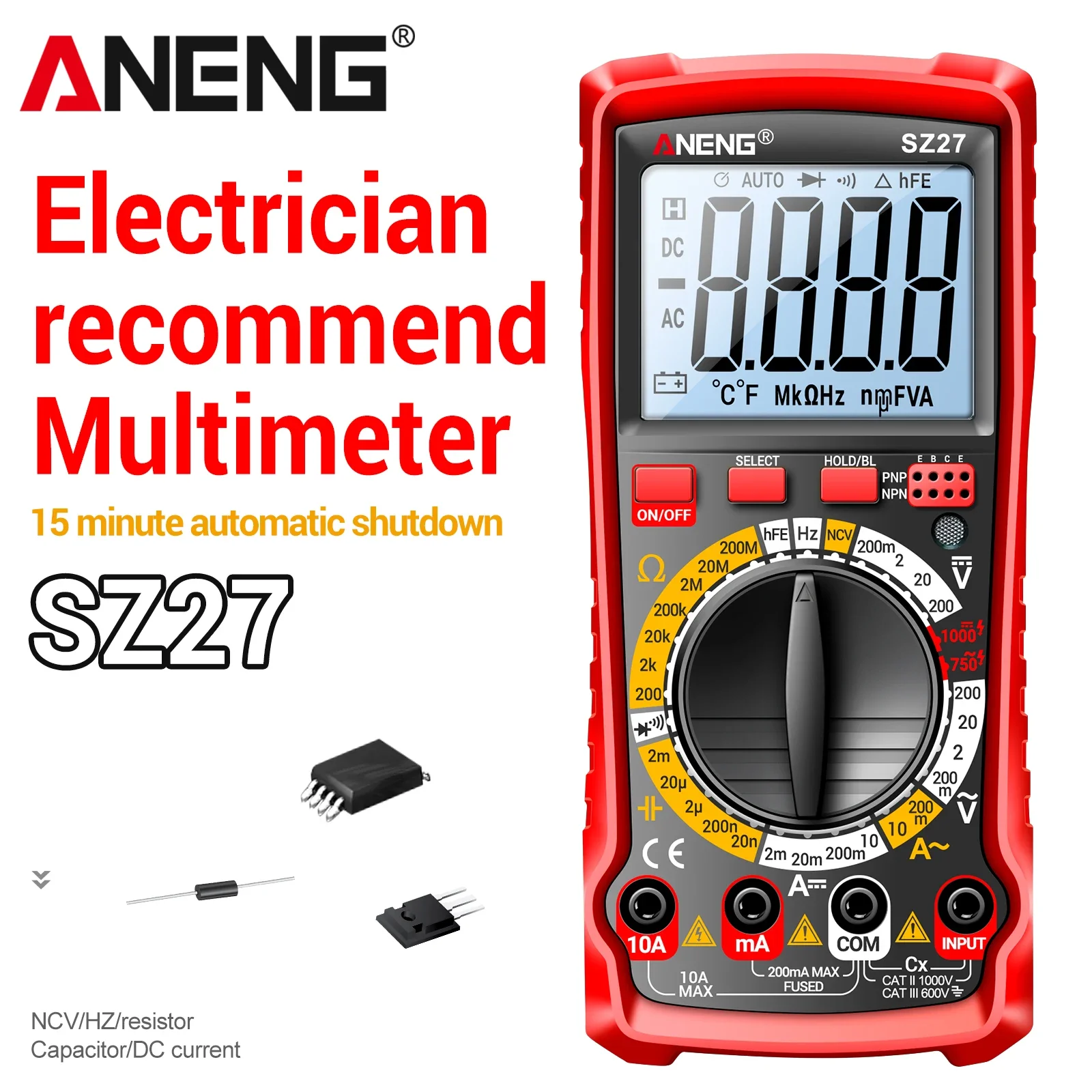 aneng-sz28-マルチメーター-4000カウント-dc-ac-2000v-電圧-電流-抵抗-容量-温度-ncv-hfe-バックライト測定テスター