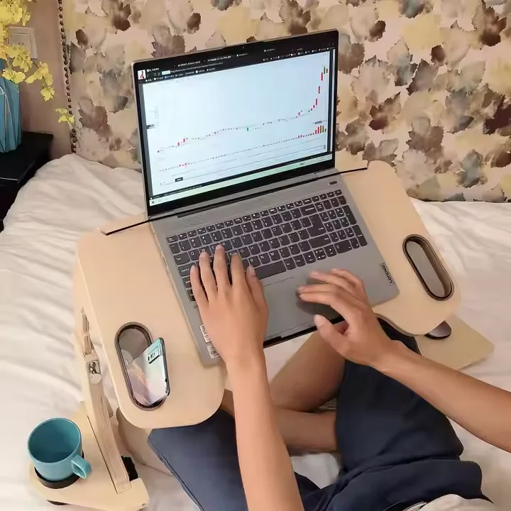 لوحة كمبيوتر محمولة صغيرة الكثافة مكتب كمبيوتر محمول طاولة سيارة متنقلة للسرير أو حامل كمبيوتر السيارة حامل كمبيوتر محمول خشبي متنقل #4