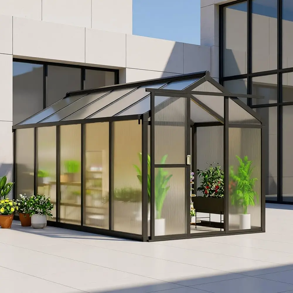 

Durable 6x10 ft Polycarbonate Walk-in Greenhouse, Easy Setup, Lockable Door, Ideal for Garden or Patio
