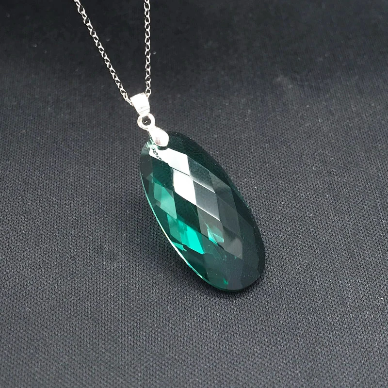 FFGems Oval 10*30mm Green Crystal 100% Silver 925 Pendant with Chain Big Loose Gemstone Fine Jewelry For Women Girl Gift Box