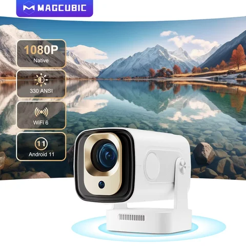 Magcubic HY310 Proyector de enfoque automático 1080P Nativo 4K 330ANSI Android 11 WiFi6 BT5.4 Mini proyector de películas para exteriores con Air Mouse