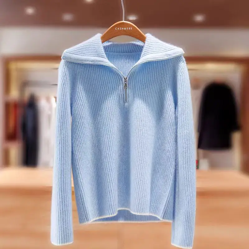 2024 Hot Sale Autumn Winter Women\'s 100% Cashmere Sweater Turndown Collar Pullover Female Fashion Loose Thicken Knit Jumper