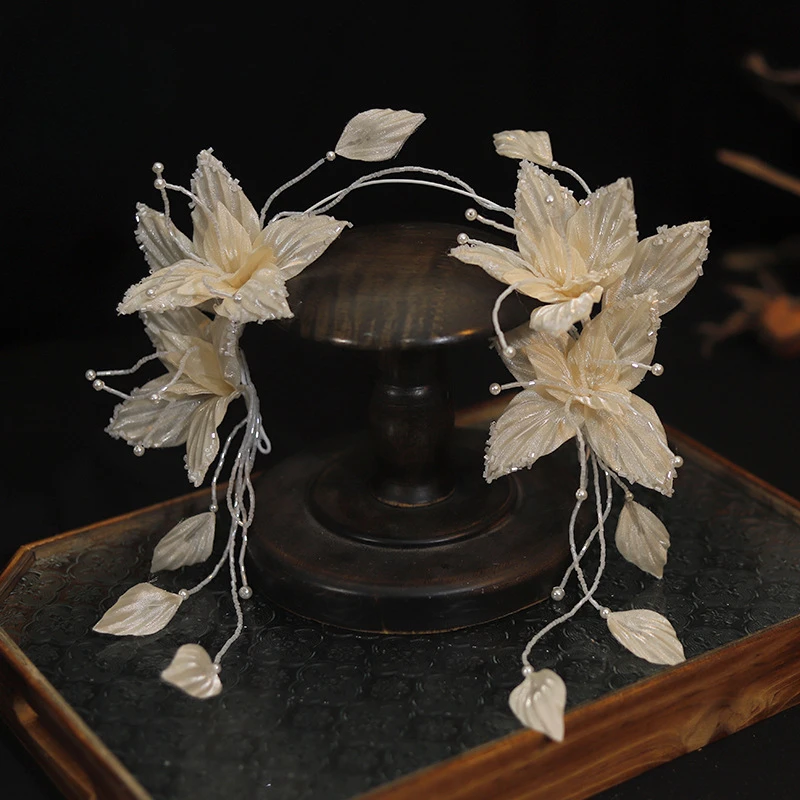 الجنية الحلو الشمبانيا كريستال الخرز رئيس زهرة الكورية الزفاف القبعات اكسسوارات الزفاف