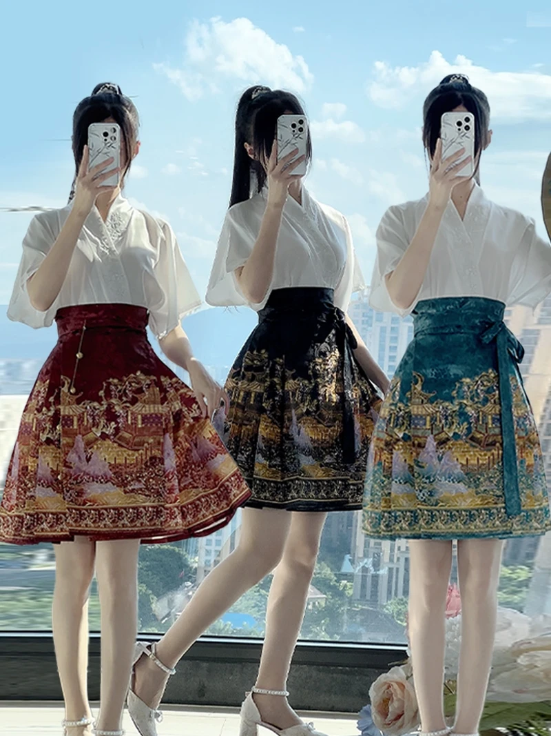 

Повседневная юбка в стиле шинуазри, удлиненная, в стиле династии Мин, модернизированная, в современном китайском национальном стиле, с цветочным узором, для отдыха