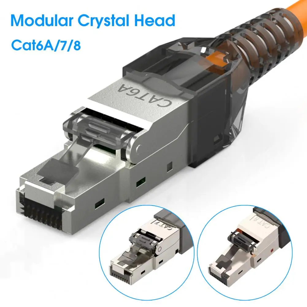 Network Crystal Heads Useful Cat 6A/7/8 Gigabit RJ45 Metal Module Modular Plug Gold Plated Netw Plug Play Shielded Crystal Heads