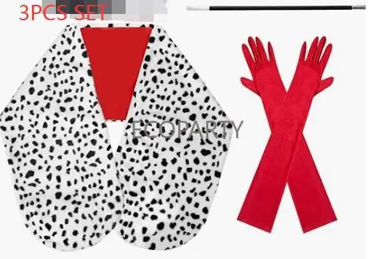 Halloween Women Cruella Deville Costume Accessories Spotted Dog Leopard Print Scarf 1920s Gloves and Holder for Cosplay anime