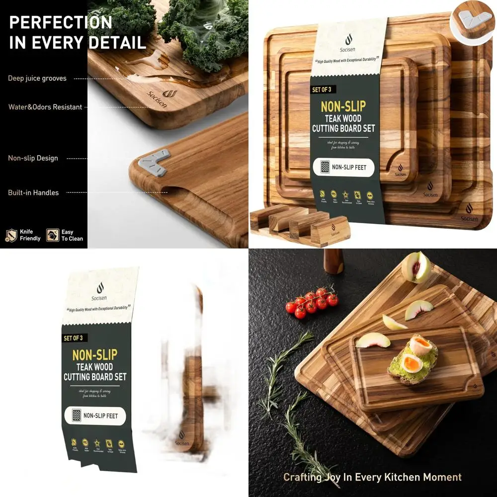 مجموعة من 3 ألواح تقطيع من خشب الساج - كبيرة ومتوسطة وصغيرة للمطبخ، والفحم، وقطع اللحوم، شديدة التحمل، وغير سامة، وسميكة #1