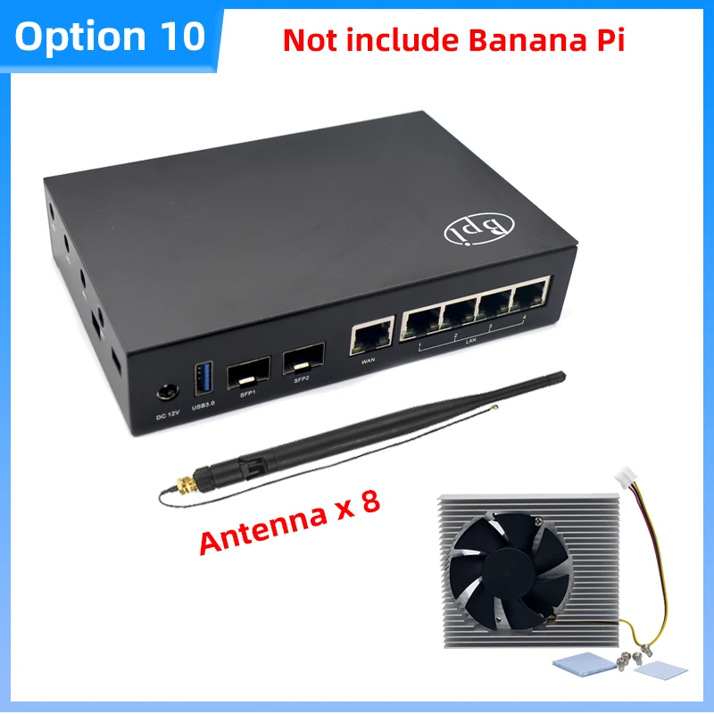 Banana Pi BPI-R3 Aluminiumgehäuse, Metallgehäuse, optionales Kühlkörper-Netzteil, WiFI-Antenne für BPI R3