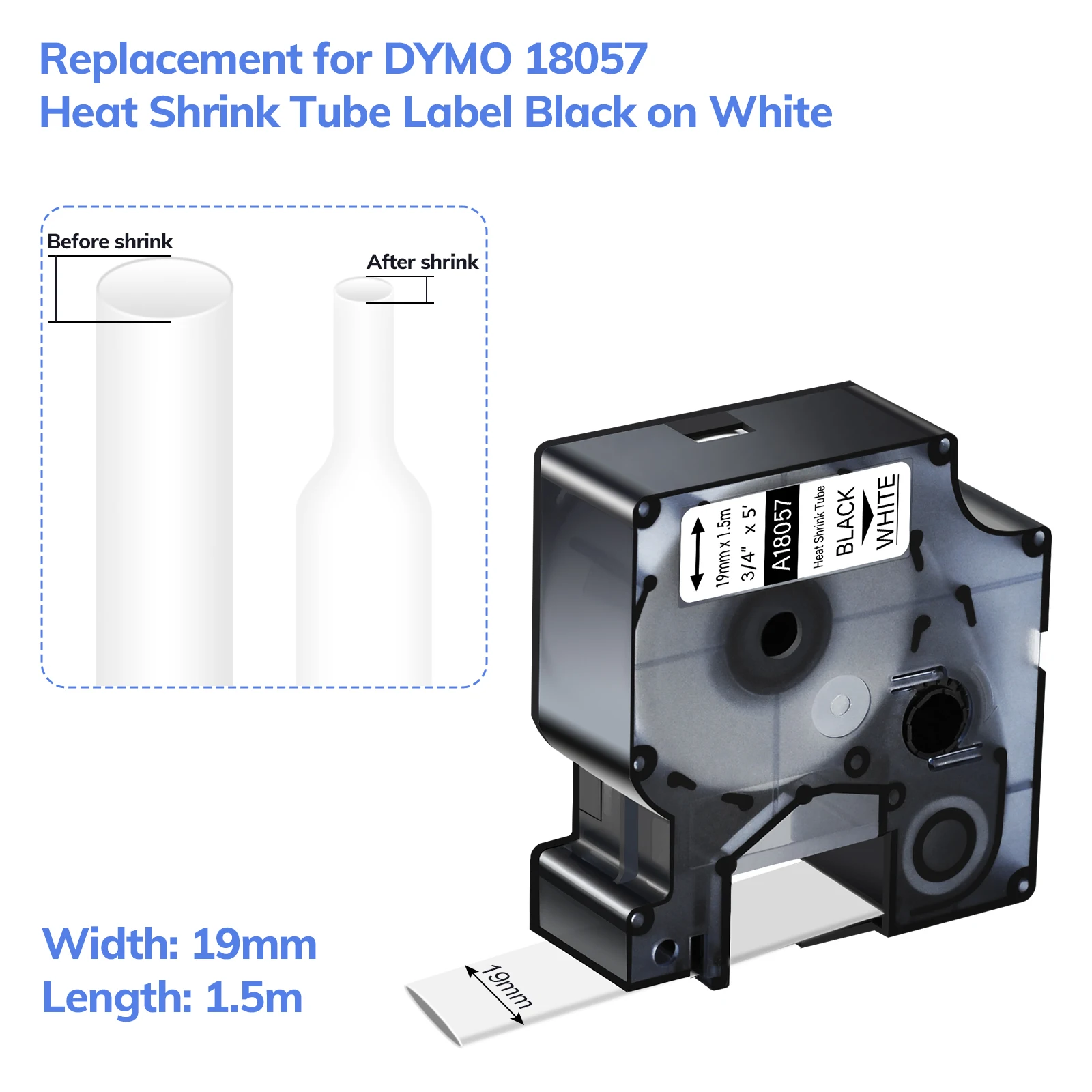 Imagem -02 - Etiqueta de Fita Compatível com Dymo Rhino Rhino 5000 Ind Heat-shrink Tube Preto no Branco A18057 5200 5200