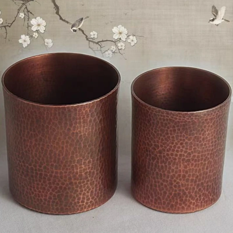 Vintage Pure Copper Coffee Mug,Moscow Mule Thickened Large Size Hammer Texture Straight Tube 450ml Beer Mug,Tea Cup Tableware