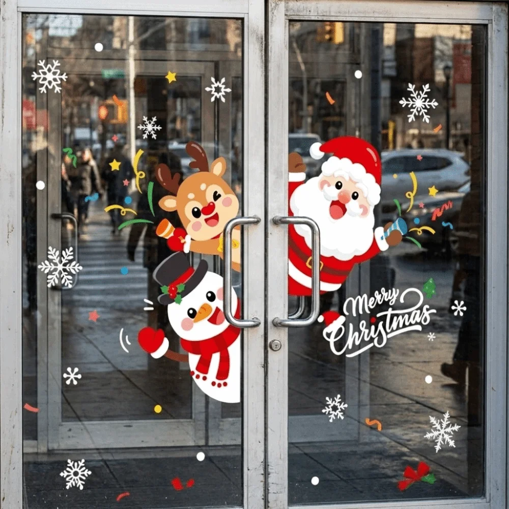 No Glue Christmas Window Stickers Double-Sided Printed Static Cling Xmas Glass Door Decorations No Adhesive Removele
