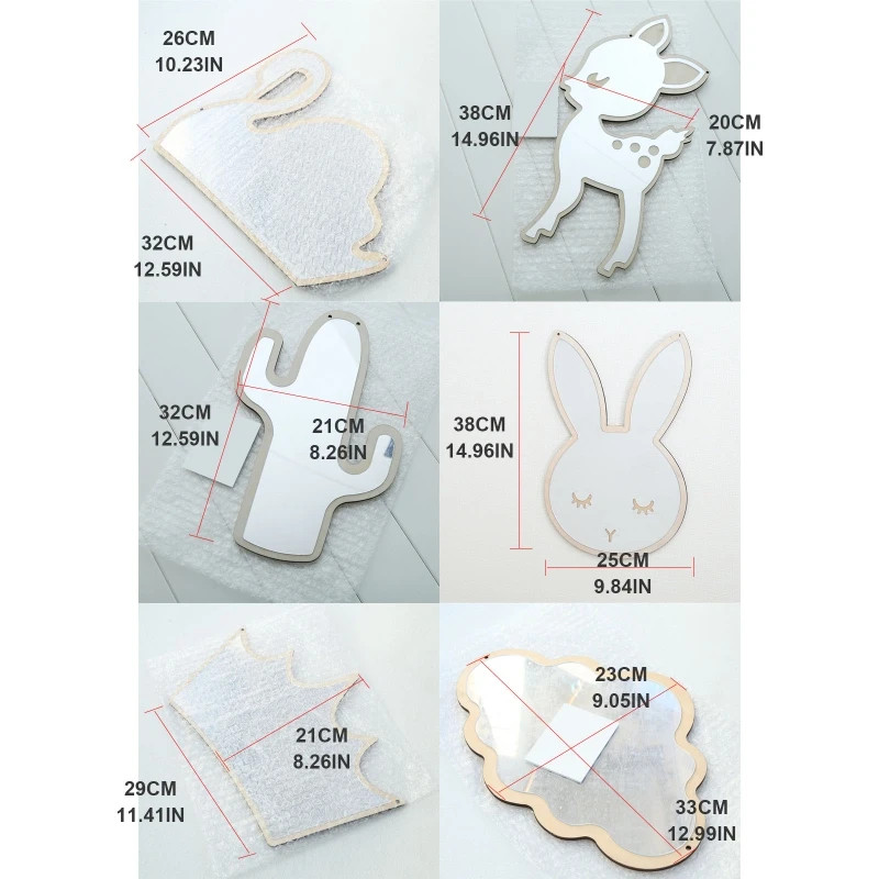 Cartoon Children Mirror Cloud Rabbit Acrylic Wall Hanging Mirrors for Home Kids Bedroom Nursery Decoration Photograph Props