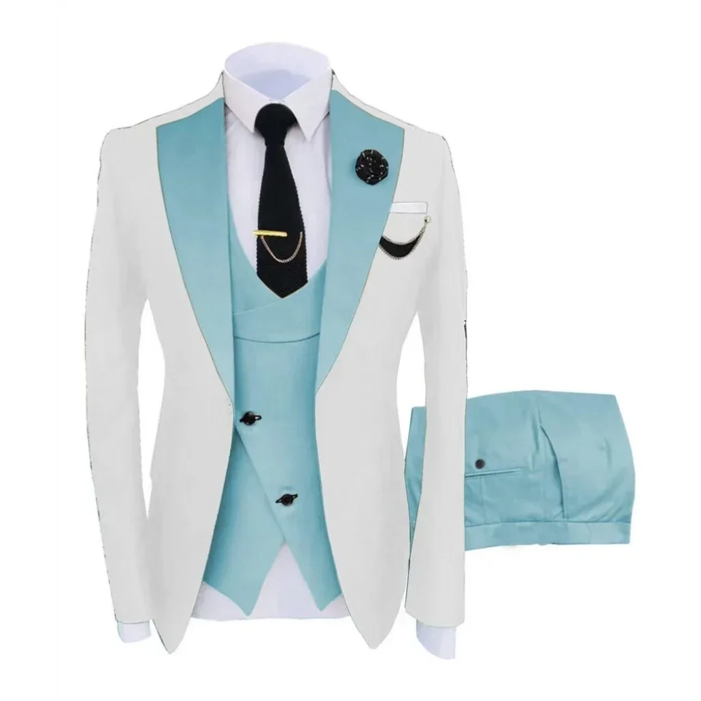 Formal Men Elegant Simple 3 Pieces Blazer Vest Pants Sets 1 Button Tuxedo Suits Slim Fit Tuxedo Suit Fashion Wedding Party