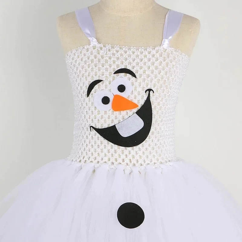 New 2026 White Snowman Olaf Tutu Dress for Christmas Holiday Costumes Carnival Halloween Outfit ren Year Clothes COS