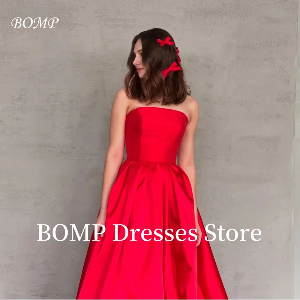 

BOMP Elegant Red Wedding Dresses A-Line Floor Length Sweep Train Bridal Draped Gown Evening Party Dress Customized Classic