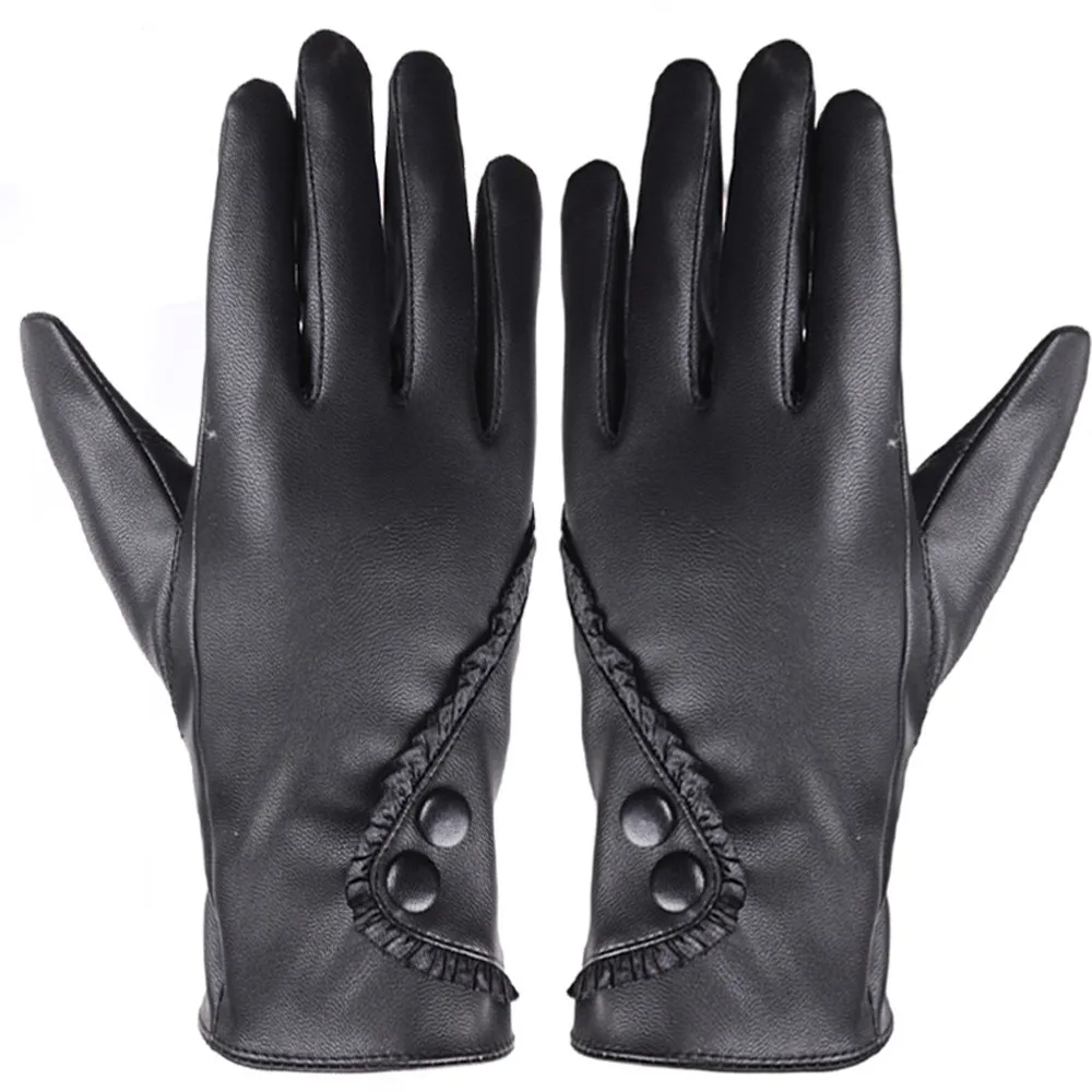 Fashion Women Lady Soft Leather Gloves Winter Warm Mitten Xmas Gift Black