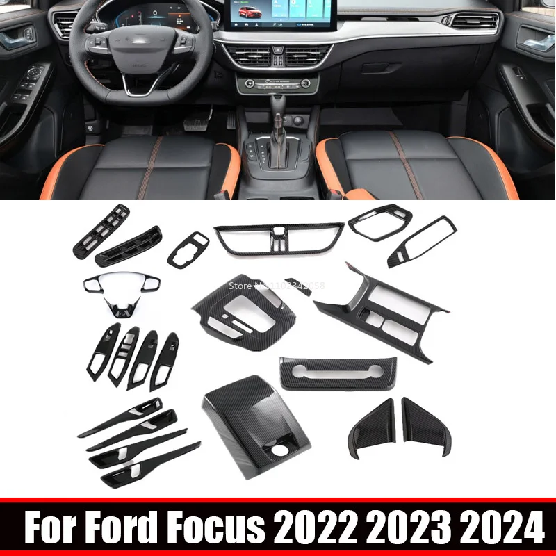 

ABAIWAI для Ford Focus 2022 2023 2024, подлокотник для внутренней двери из углеродного волокна, кнопка подъема окна, панель переключения передач, задняя воздушная крышка, накладка