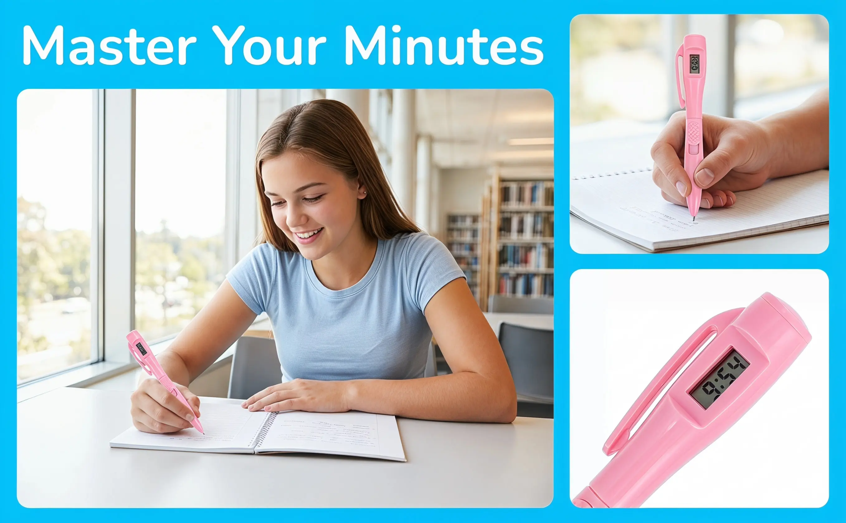 6Pcs Timekeeping Pen Digital Clock Integrated Fine Tip Ballpoint for Exams Study Note-Taking Writing Portable Time Management