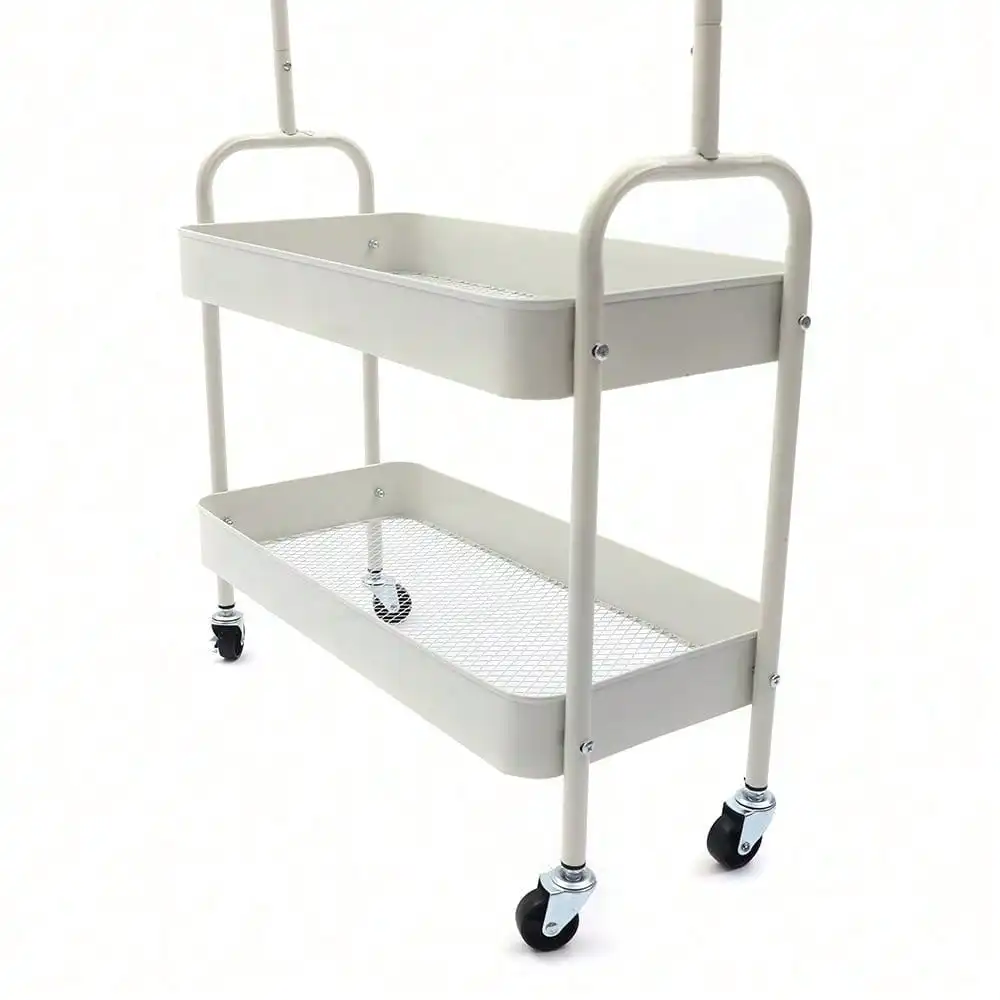 2-In-1 Garment Rack Clothing Rack W/2 Tier Metal Basket Rolling Storage Cart Spring, Minimalist, Summer Tops Coat Rack Back