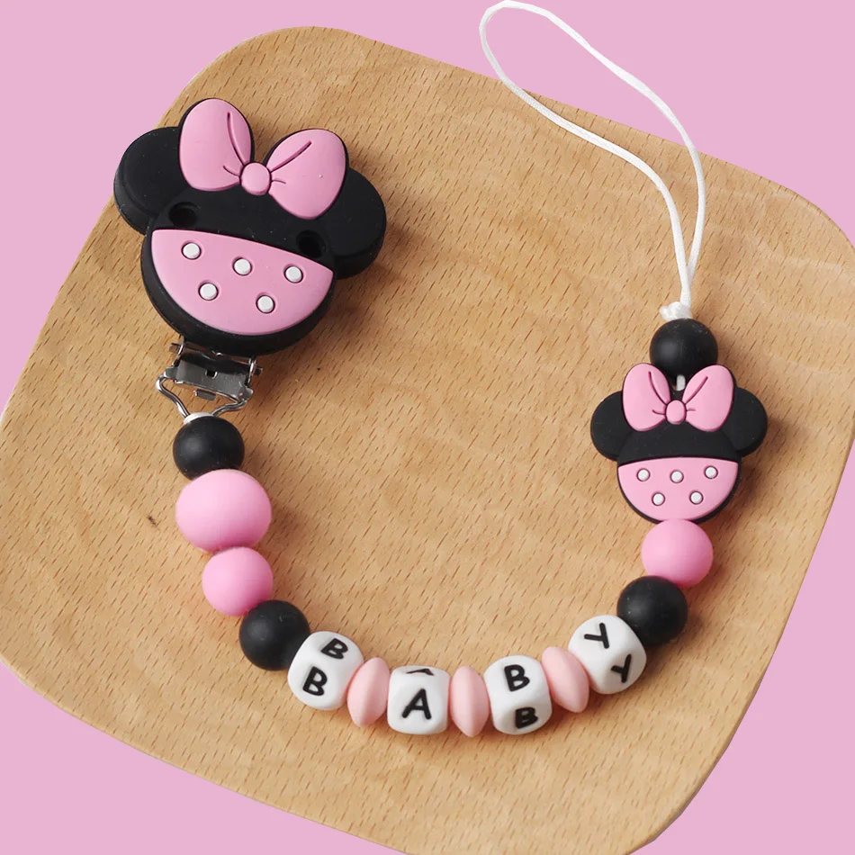 Personalized Name Silicone English Letters Cartoon Baby Pacifier Clips Chain Holder Baby Teething Soother Chew Toy Dummy Clip