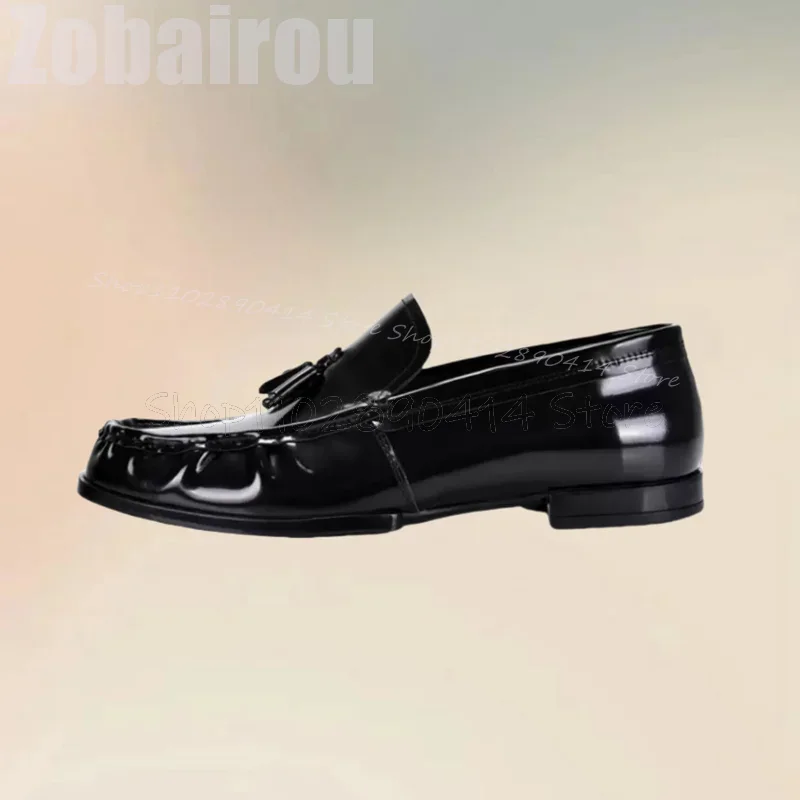 

Black Leather Tassels Pleated Design Penny Loafers Fashion Slip On Men Shoes Luxury Handmade Party Feast Office Men Casual Shoes