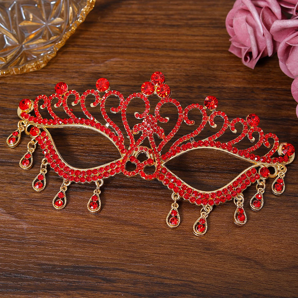 Fashion Crystal Rhinestone Bridal Mask Wedding Accessories For Women Bride Dancing Party Tassel Masks Banquet Accessories image 2