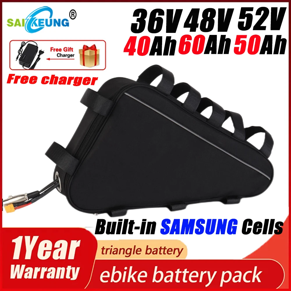 

52V 48V 36V Triangle 18650 Cell 60v 72v 20AH 24ah 30AH 35AH 50ah 40AH 2000W 3000W 5000W 60ah Ebike Lithium Battery with Charger