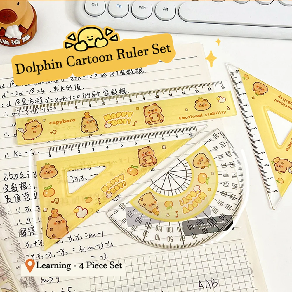 4pcs/set Creative Acrylic Capybara Set of Rulers Drawing Tools Cute Cartoon Soft Ruler Set Office Supplies Set Square