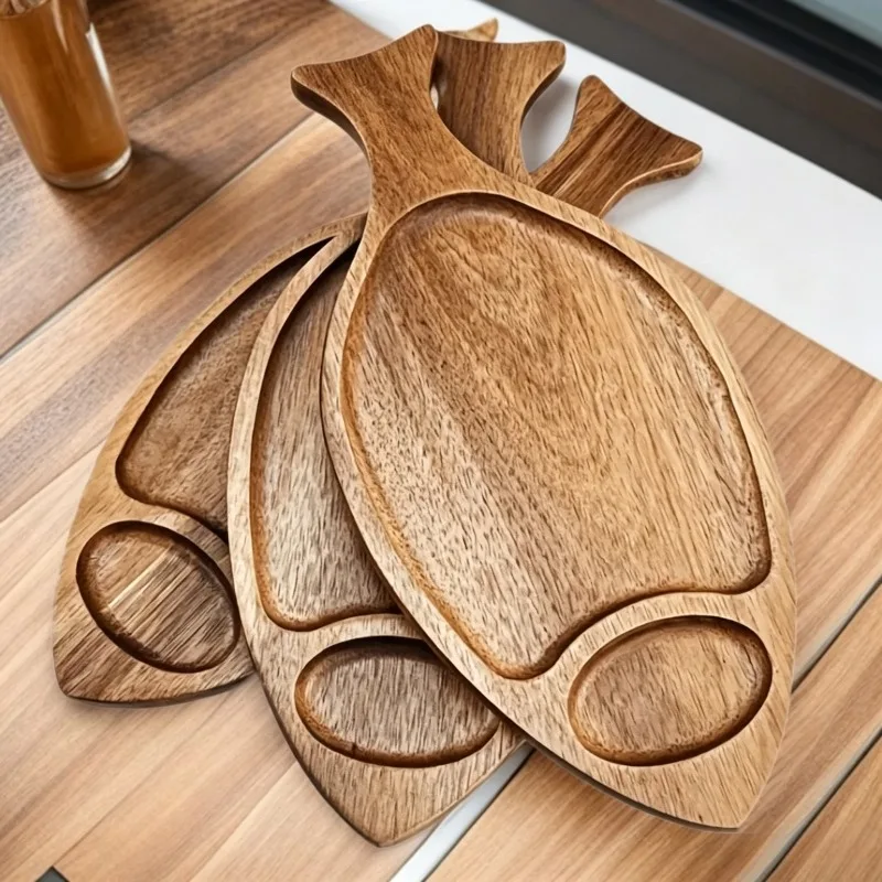 Appetizers Plate Natural Wooden Fish Dish Rustic Handmade Fish Shaped Plate Multipurpose Solid Wood Tray Holiday Party