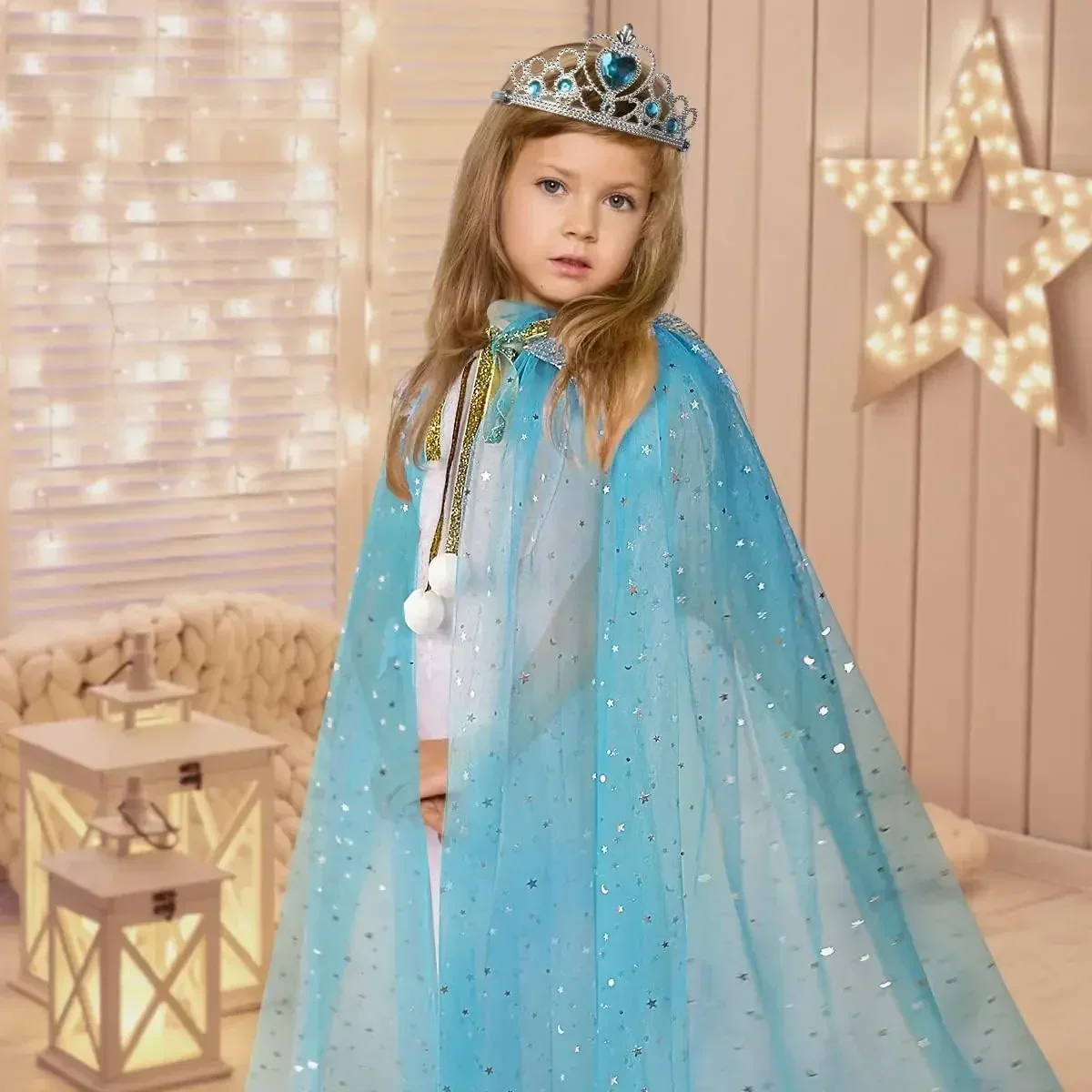 مجموعة عباءة الأميرة اللطيفة والأنيقة للهالوين، مجموعة عباءة الأميرة على شكل تاج، عباءة شال ترتر، مجموعة حقائب يد صغيرة، هدية عيد الميلاد