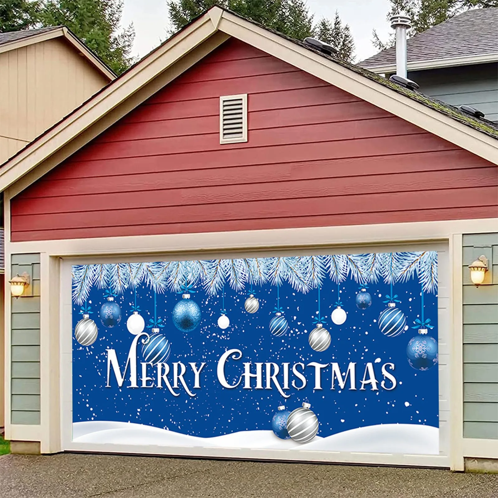 Christmas Garage Door Decoration Christmas Garage Door Banner Mural Cover 7 X 16 Feet Large Snowman Table Runners 48 Inches Long